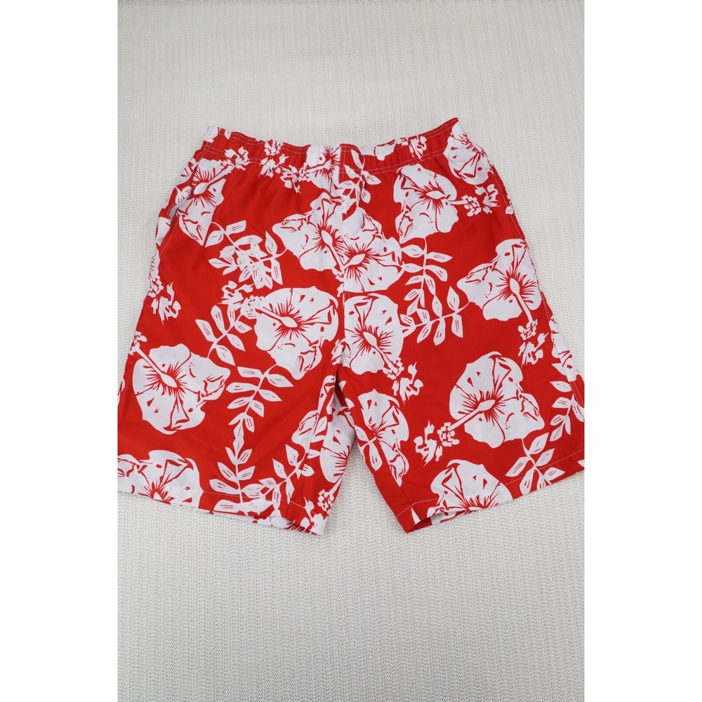 Original Deluxe Shorts Swim Trunks Mens Large Red Floral Lined Pockets